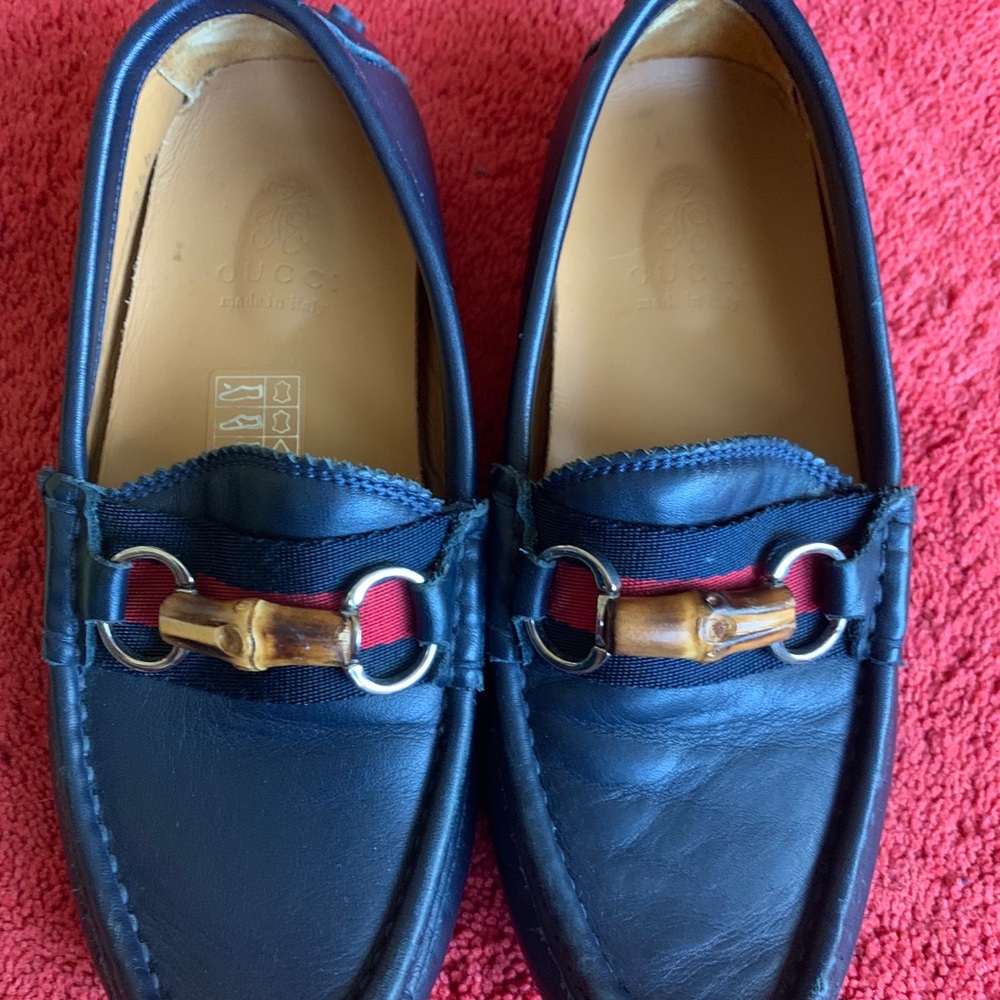 Boys Blue leather Gucci loafers